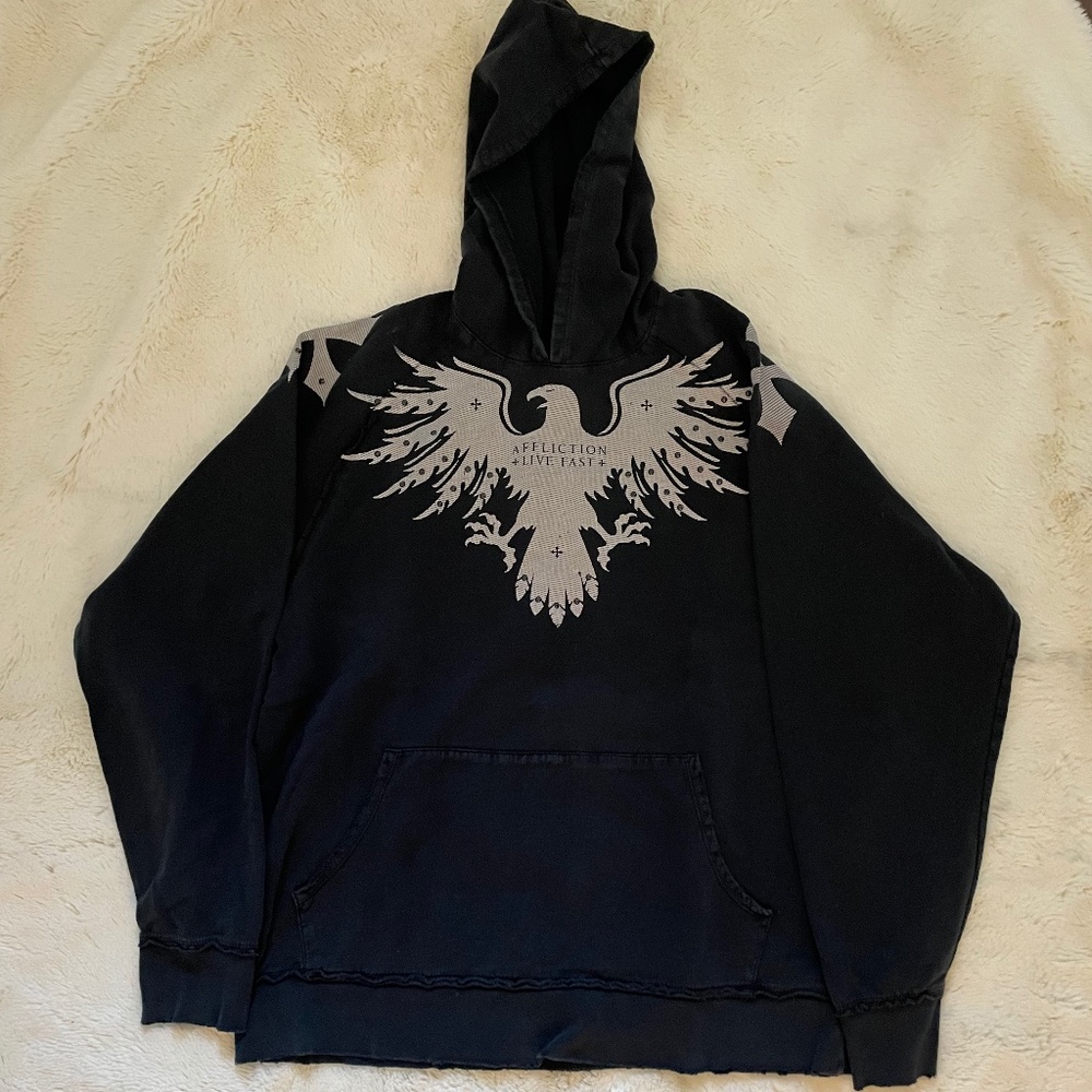 Mens Black Affliction Hoodie size Large